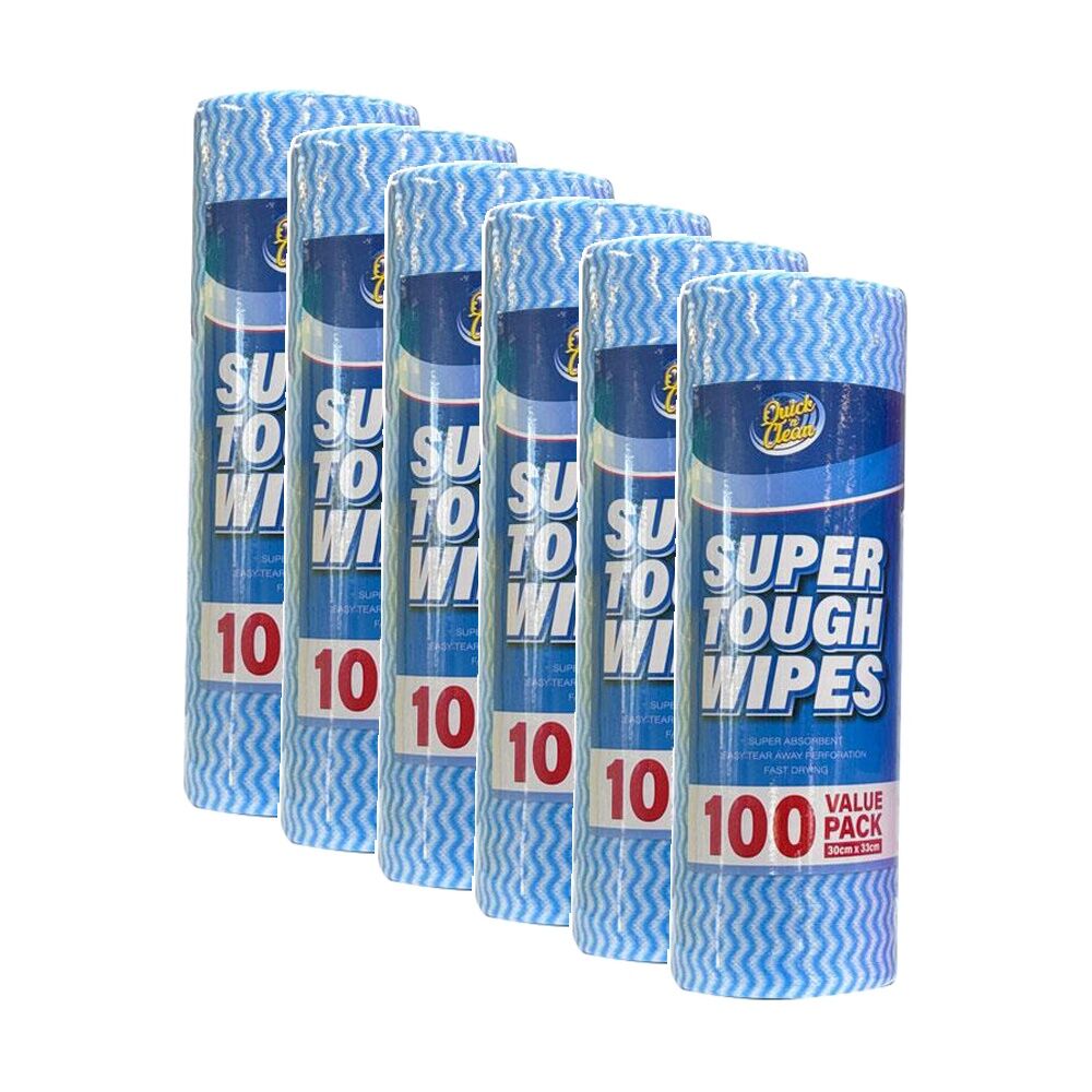 Quick N Clean 100PK Quick N Clean Super Tough Heavy Duty Cleaning Wipes 30x33cm Assorted (6 Pack)