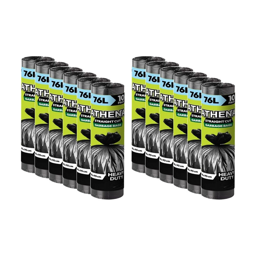 Athena 10PK Athena Straight Cut Heavy Duty Garbage Bags Black 76L 80x90cm (12 Pack)
