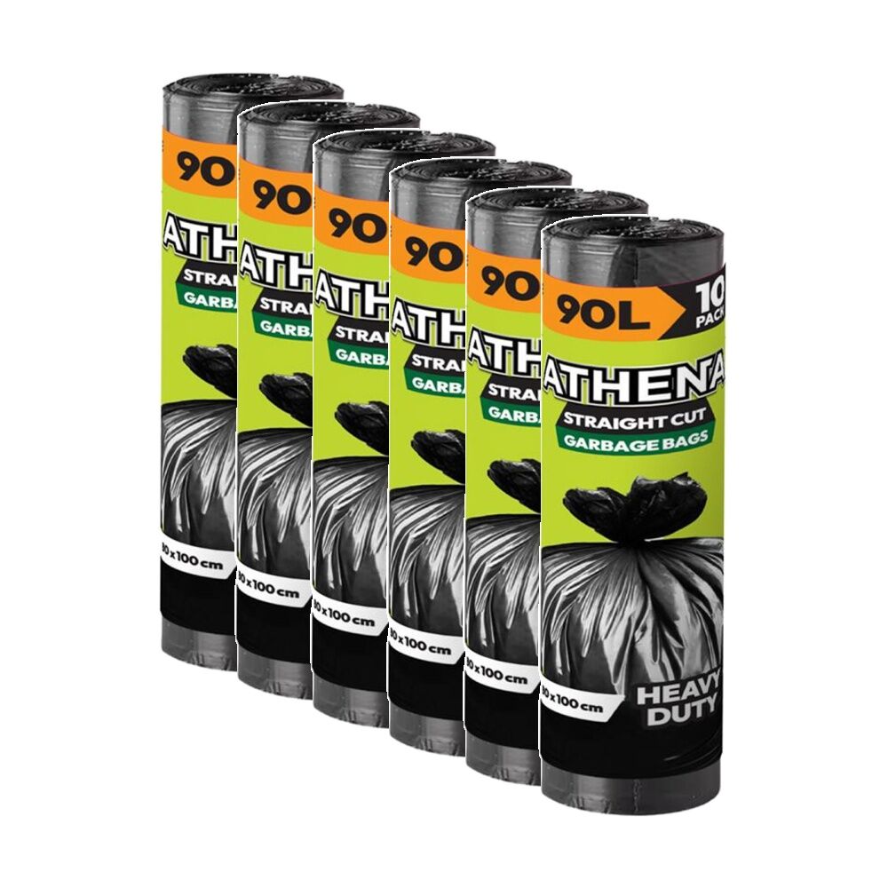 Athena 10PK Athena Straight Cut Heavy Duty Garbage Bags Black 90L 80x100cm (6 Pack)
