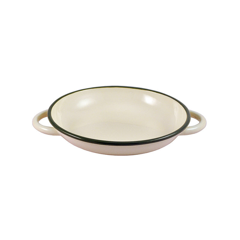 Urban Style Enamelware 24cm Ragout Plate Dinner Dish w/ Green Rim/Handle Cottage