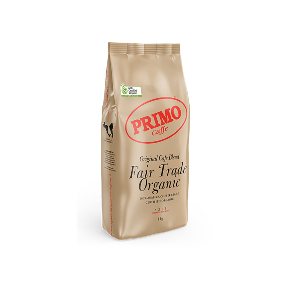 Primo Caffe Primo Fair Trade Organic 1kg Arabica Coffee Beans Medium/Dark Roast Intensity 3