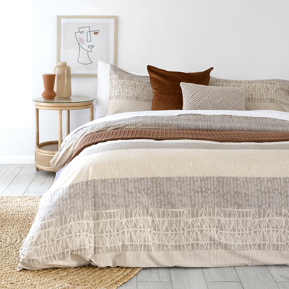 Bambury King Single Bed Darlington Sand Quilt Cover Set Woven Home Bedding