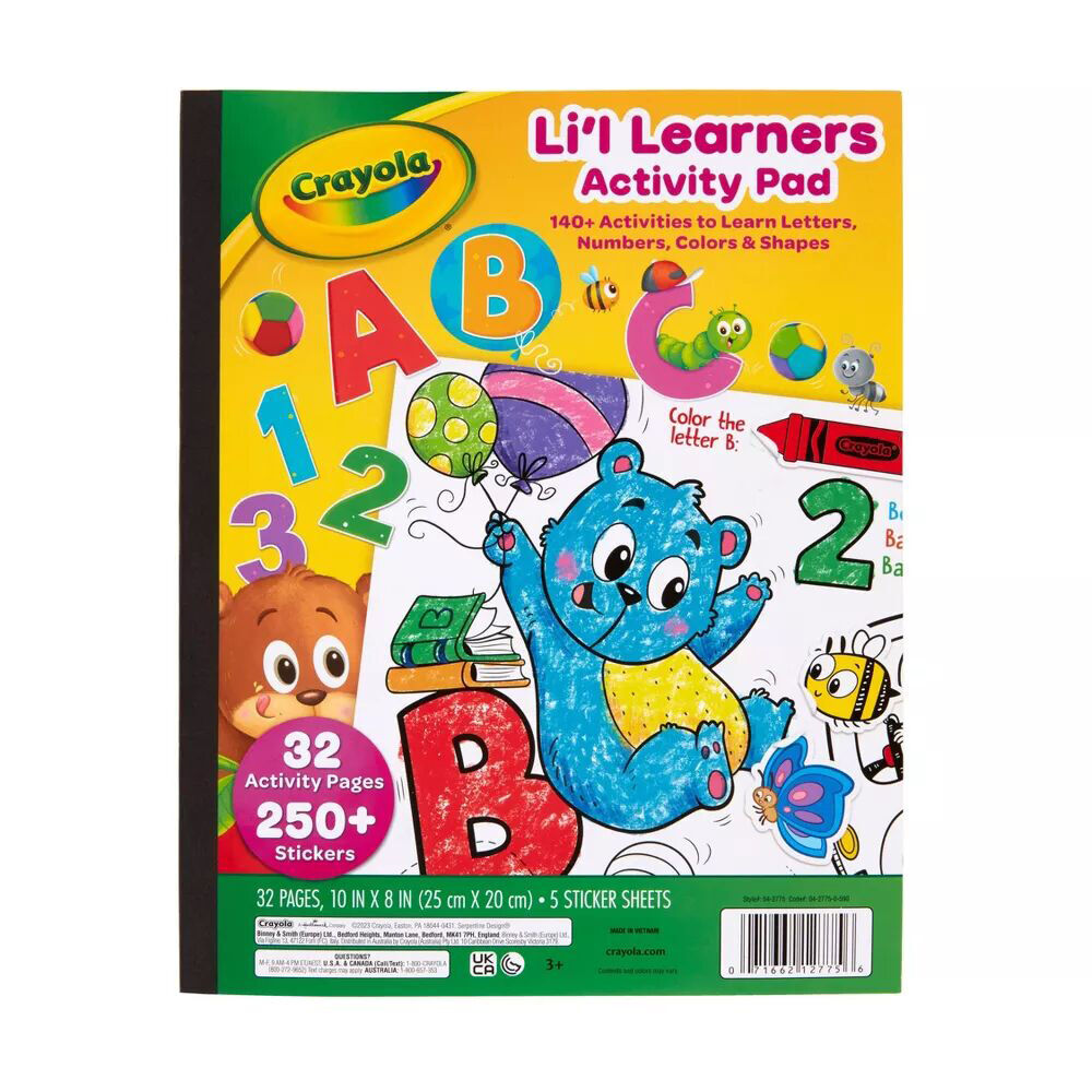 Crayola Lil Learners Activity Pad 32-Pages Sticker Book 10x8 In Kids 3y+