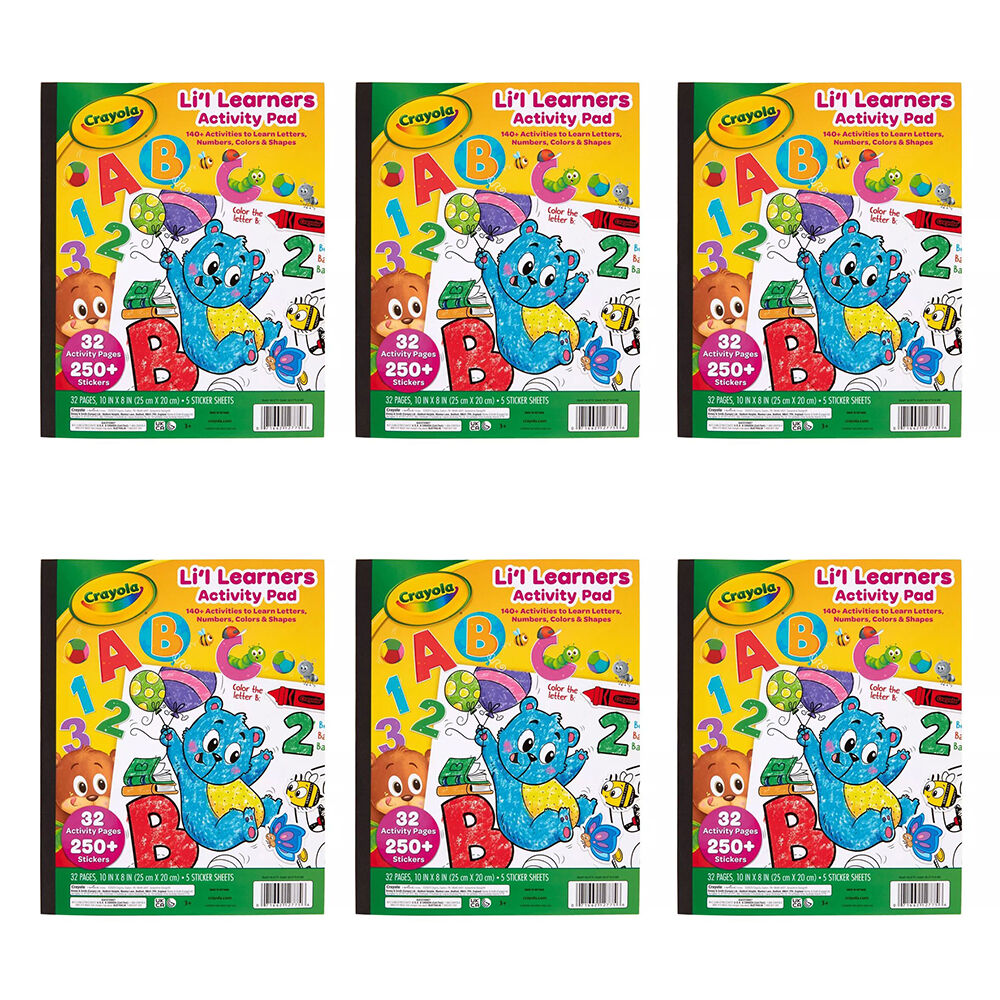 Crayola Lil Learners Activity Pad 32-Pages Sticker Book 10x8 In Kids 3y+ (6 Pack)
