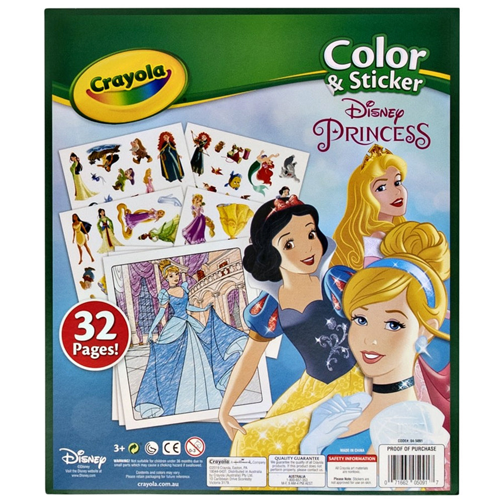 Crayola 32pg Colour & Sticker Disney Princess Kids/Children Drawing Book 3y+ — image 2