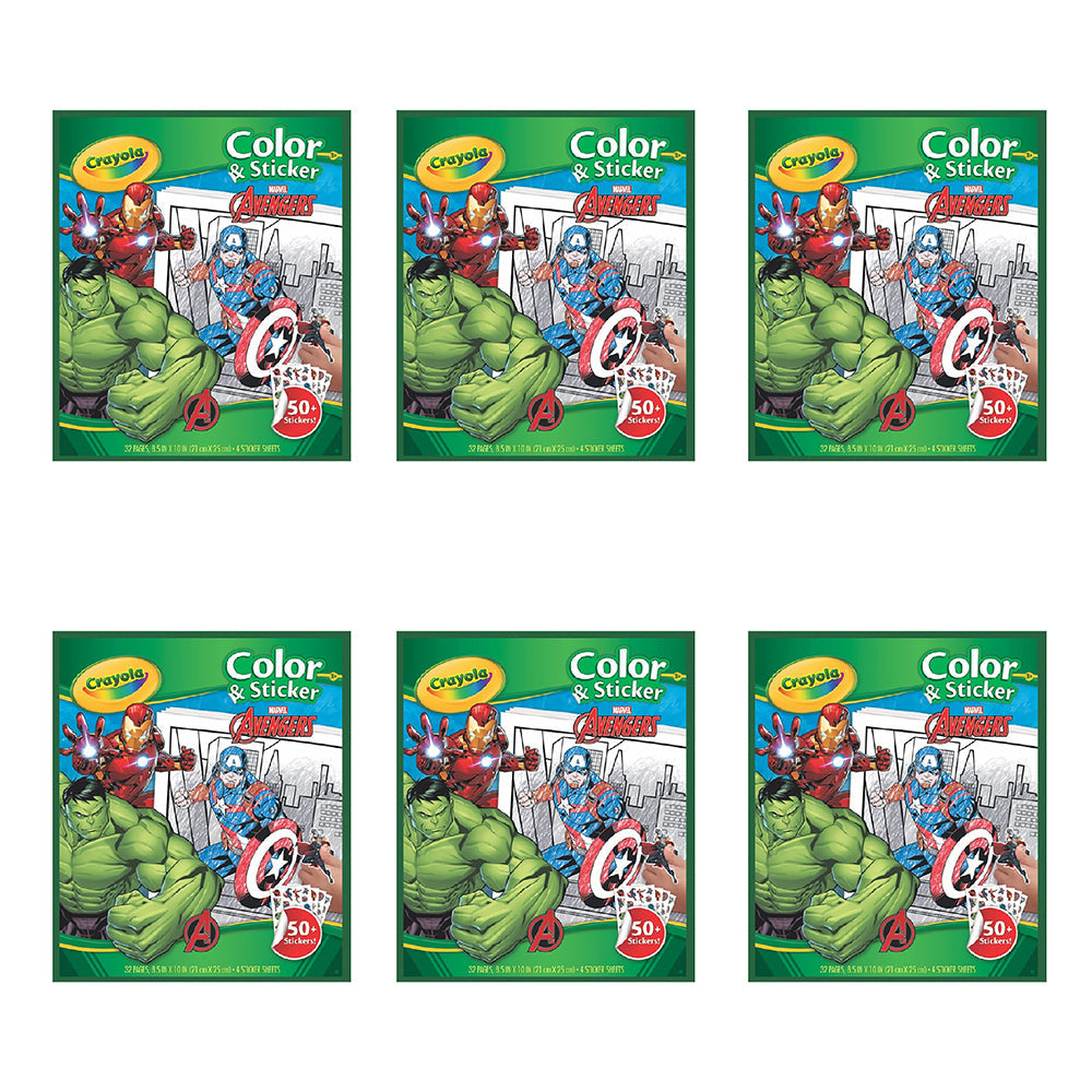 Crayola 32pg Colour & Sticker Disney Marvel Avengers Kids Drawing Book 3y+ (6 Pack)