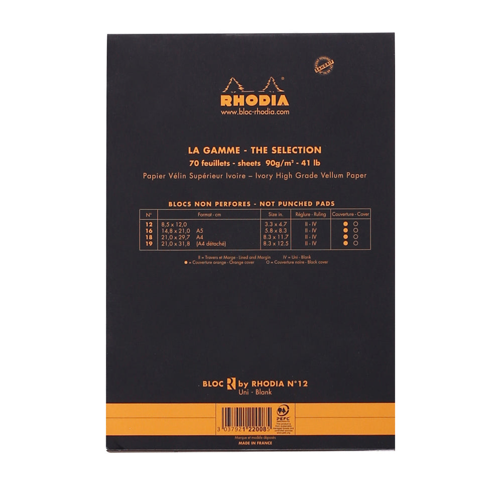 Rhodia Premium R No12 Top Stapled Pocket Notepad Office Stationery Plain Black — image 3