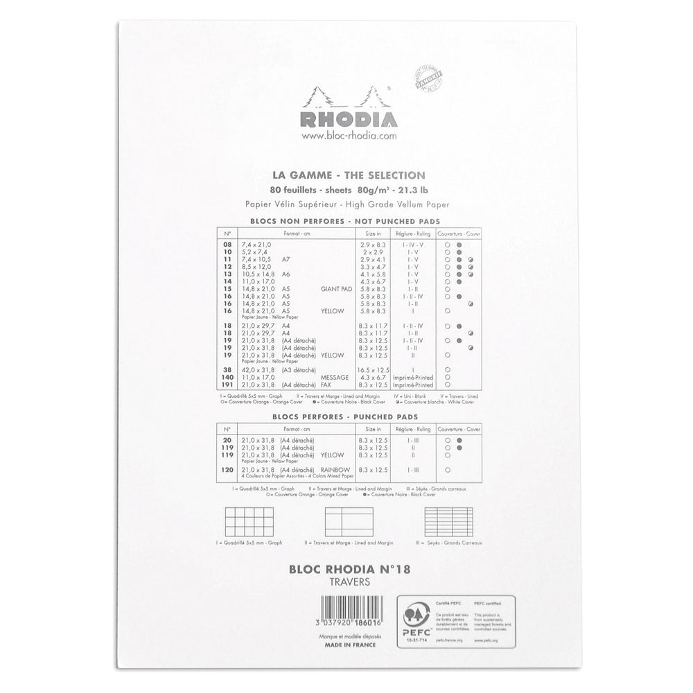 Rhodia No.18 Top Stapled A4 Notepad Office Stationery Ruled w/ Margin White — image 3