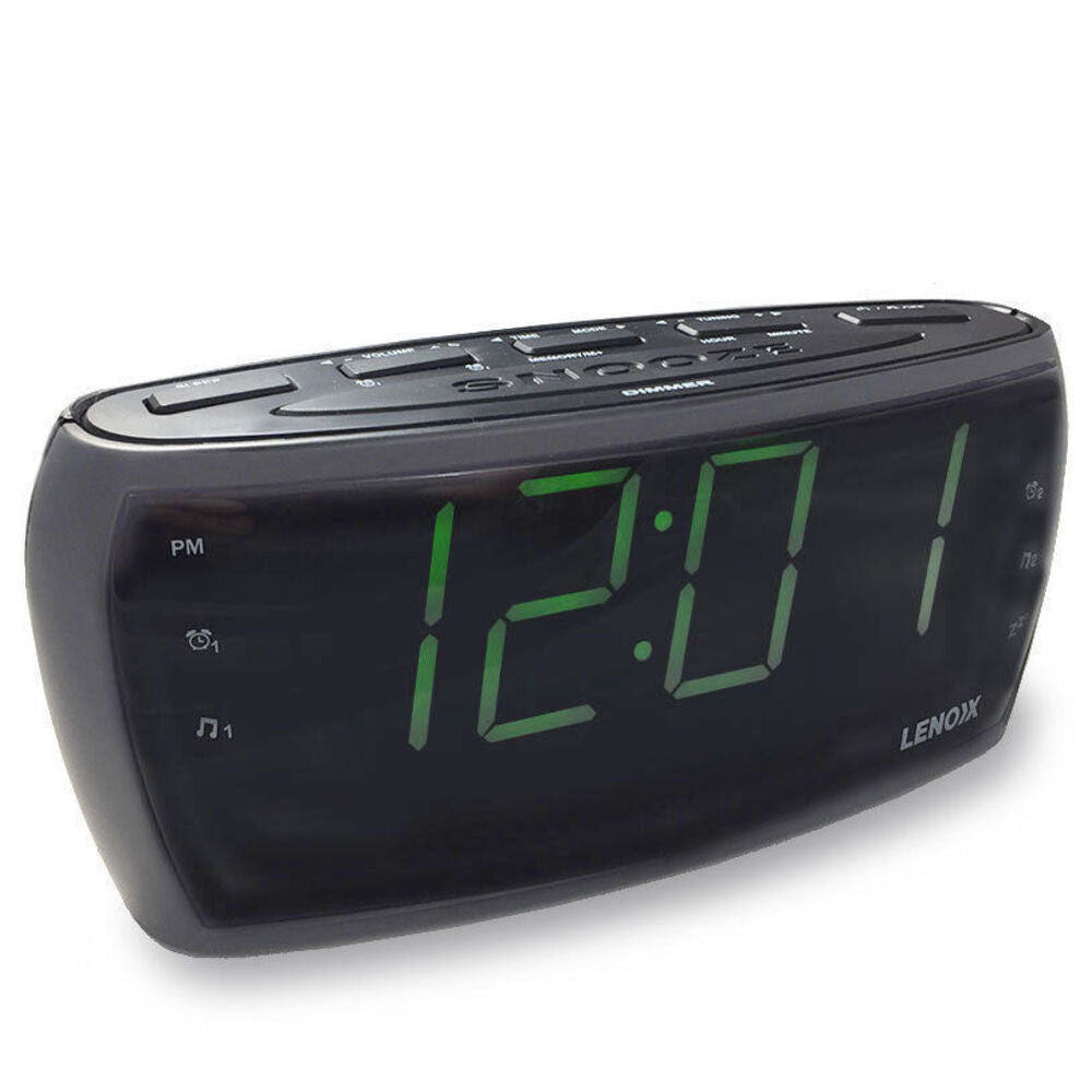 Lenoxx Am/Fm Alarm Clock Radio 1.8Inc Big Large Green Numbers Led Display /Snooze/Sleep