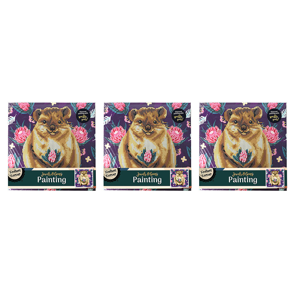 Krafters Korner Jewels & Gem Painting Canvas Quokka Creative Craft Set 6+ (3 Pack)