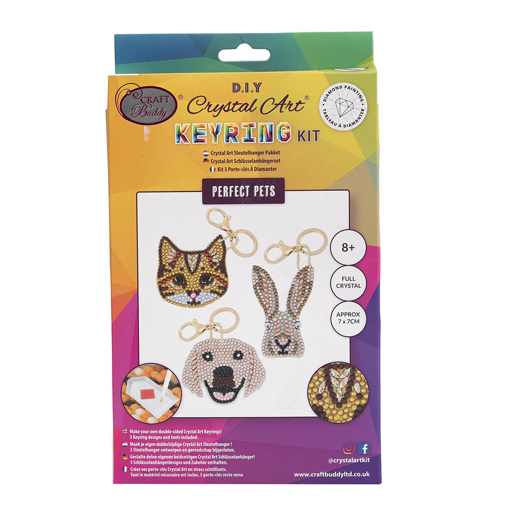 Craft Buddy Perfect Pets Keyring Diamond/Crystal Art Kit Kids/Family 8y+ (3 Pieces)