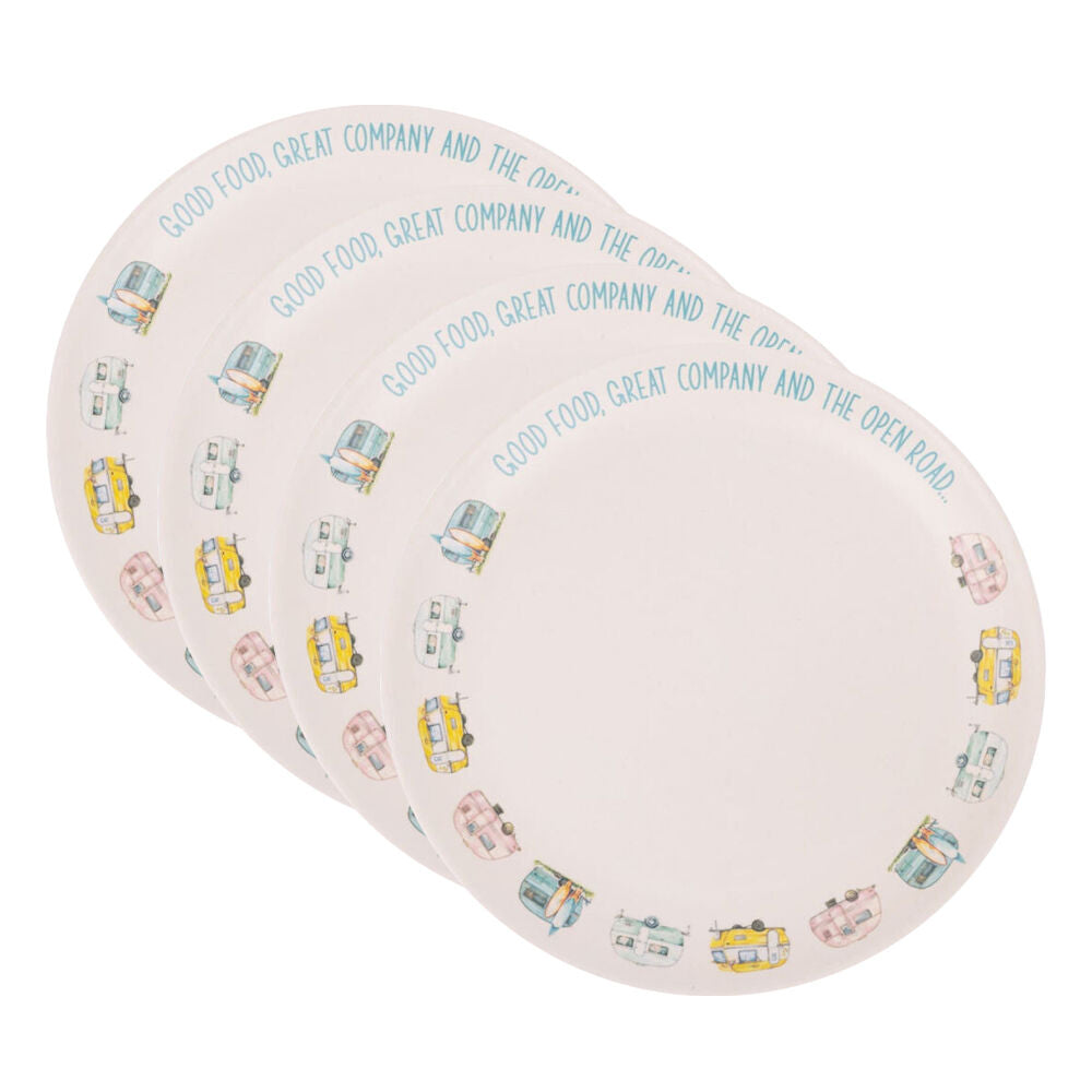 Splosh Caravan Bamboo Melamine Dinner Plate 25cm Round Camping Dish White (4 Pack)