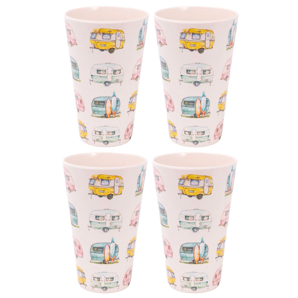 Splosh Caravan Bamboo Melamine Water Drink Tumbler Cup 360ml/13cm White (4 Pack)