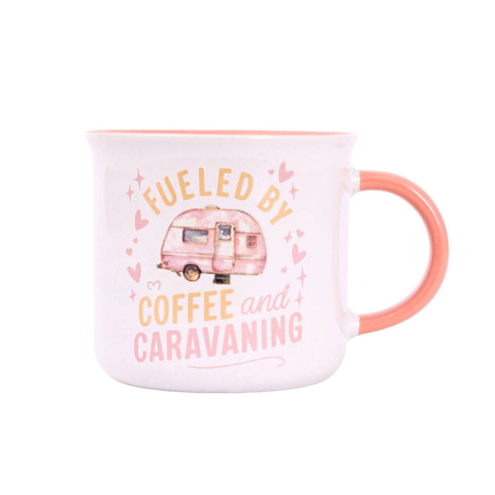 Splosh Caravan Fuelled By Ceramic Coffee Mug 390ml/10cm Camping Cup Pink (2 Pack) — image 2