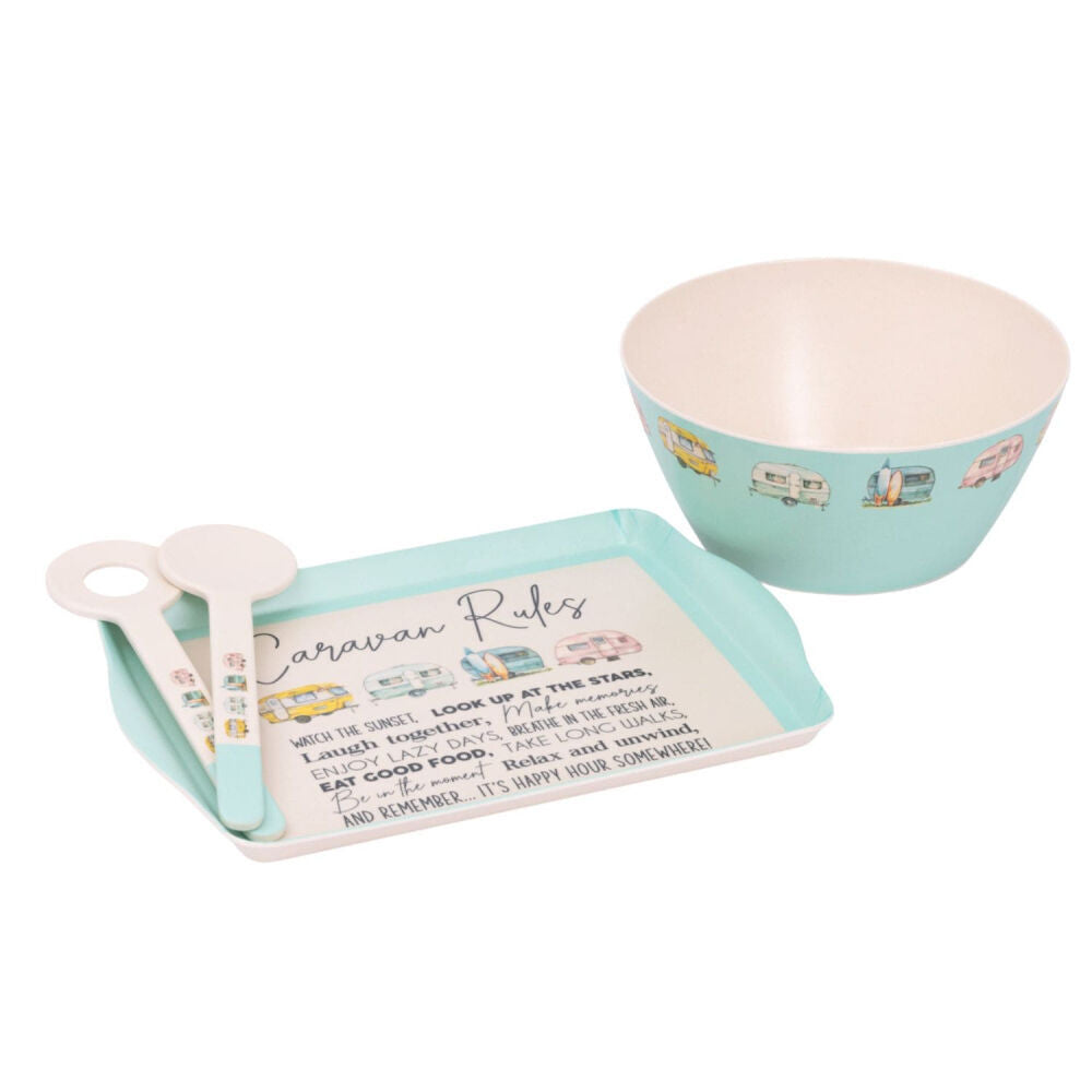 Splosh 36x25cm Rectangle Blue Caravan Bamboo Melamine Camping Serving Tray — image 2