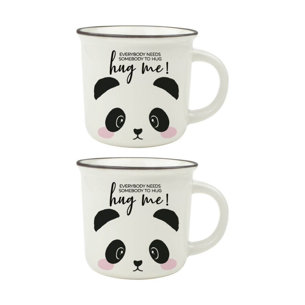 Legami Cup Puccino Bone China Mug Panda Printed Design 350ml Large Gift (2 Pack)
