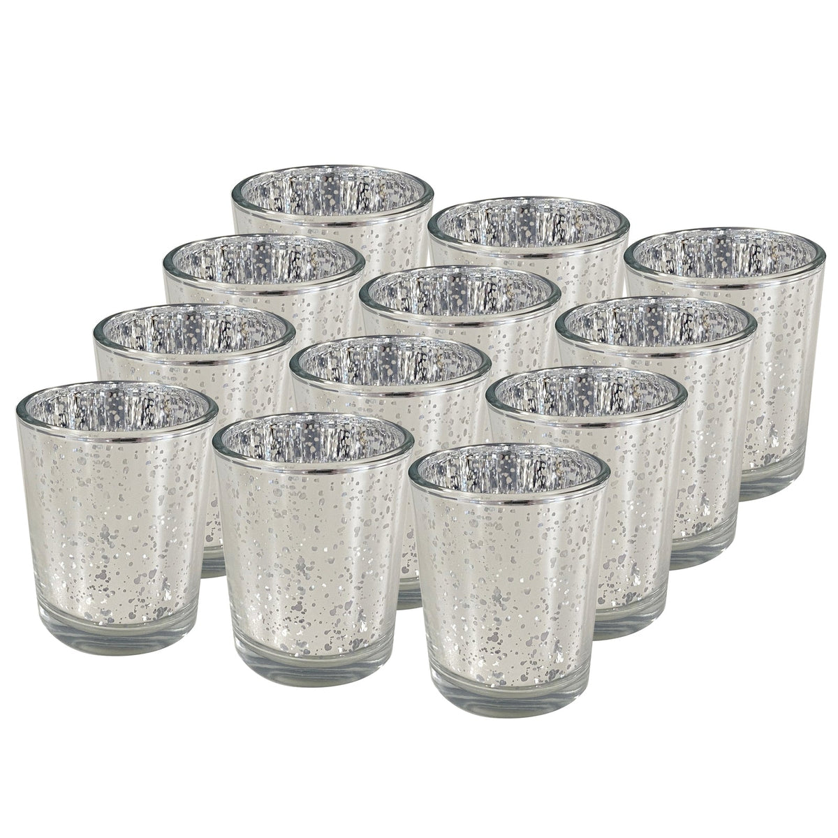 Unbranded Glass Tea Light Candle/Bomboniere Votive Round Holders Home Decor (12 Pieces) — Silver