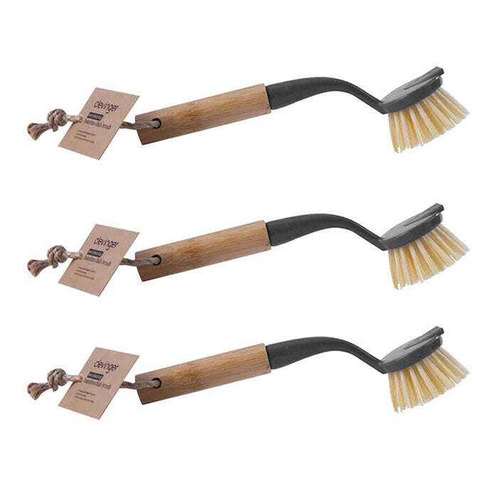 Clevinger 22cm Bamboo Eco Cleaning/Washing Scrub Bowl/Dish Brush Kitchen Sink (3 Pack)