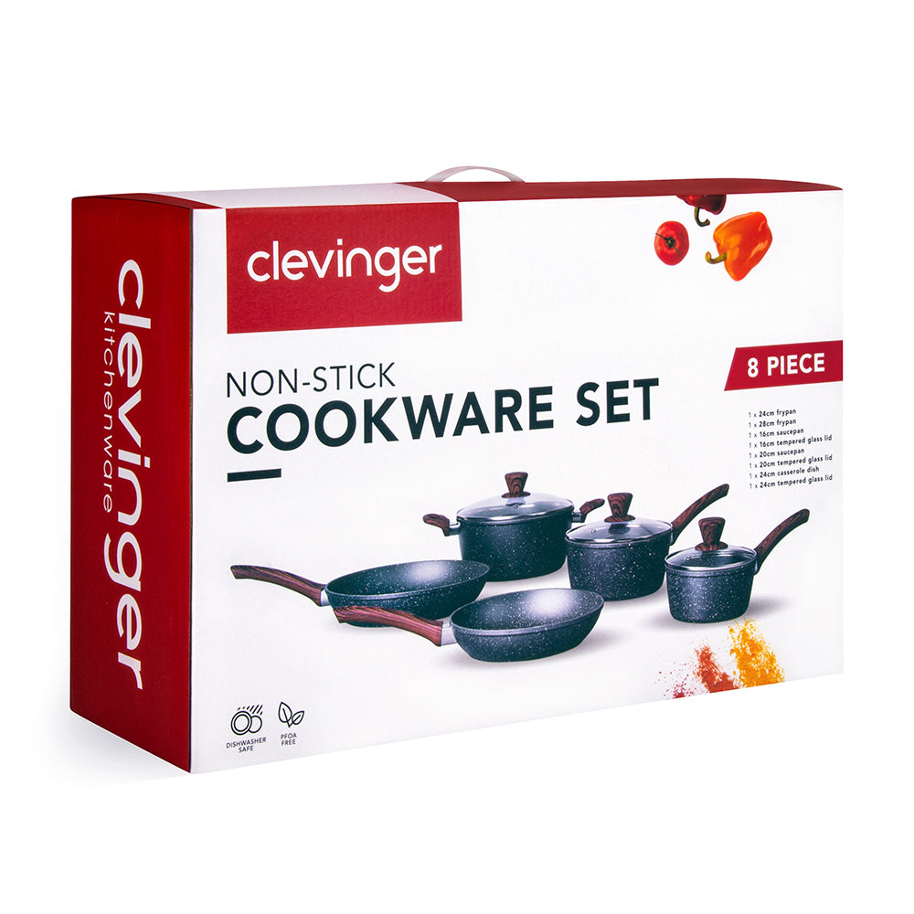 Clevinger 28cm/24cm/20cm Forged Aluminium Non-Stick Round Cookware Set Black (8 Pieces)