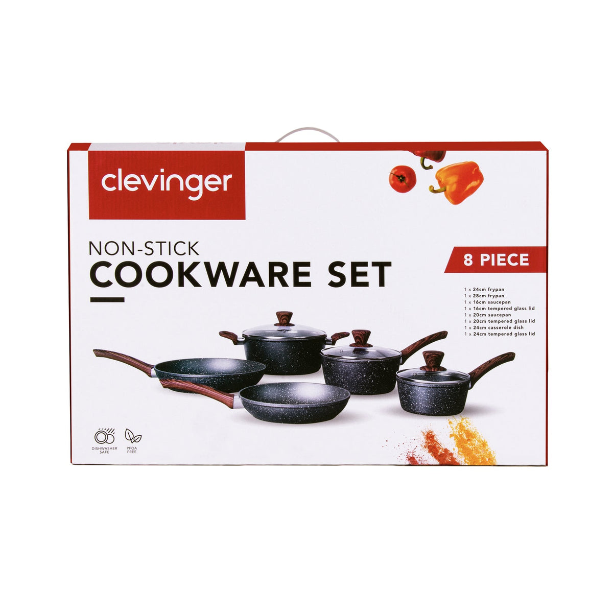 Clevinger 28cm/24cm/20cm Forged Aluminium Non-Stick Round Cookware Set Black (8 Pieces) — image 2