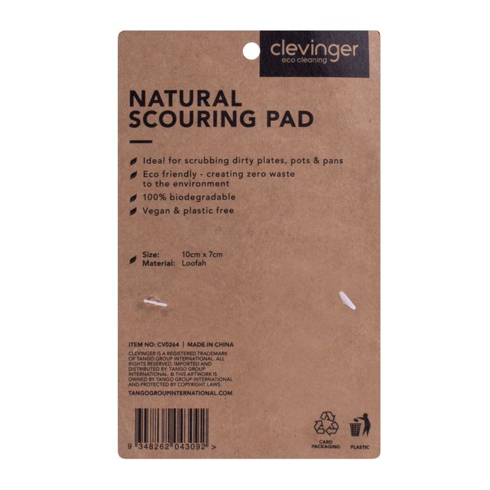 Clevinger Natural Vegan Loofah Scouring Household/Kitchen Cleaning Pad 10x7cm (3 Pack) — image 3