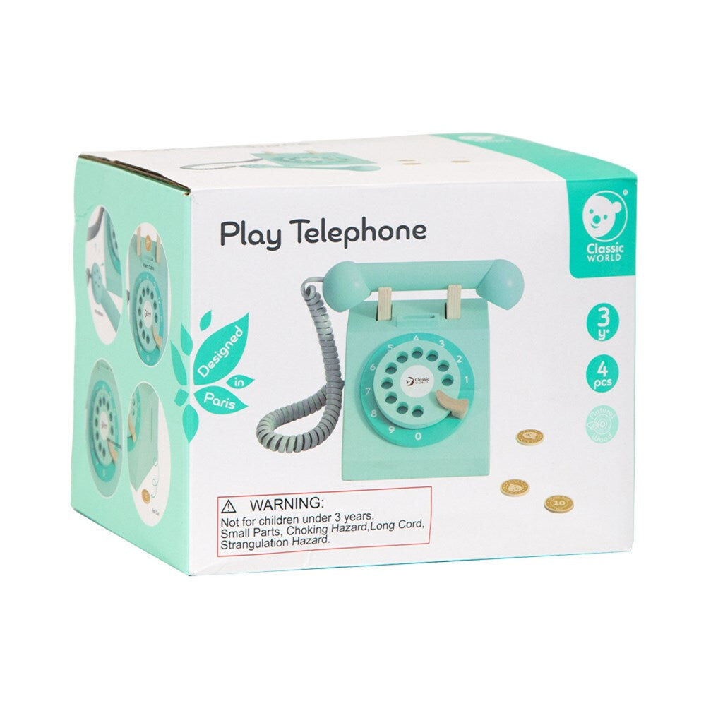 Classic World 3Y+ Green Children's Wooden Pretend Play Telephone
