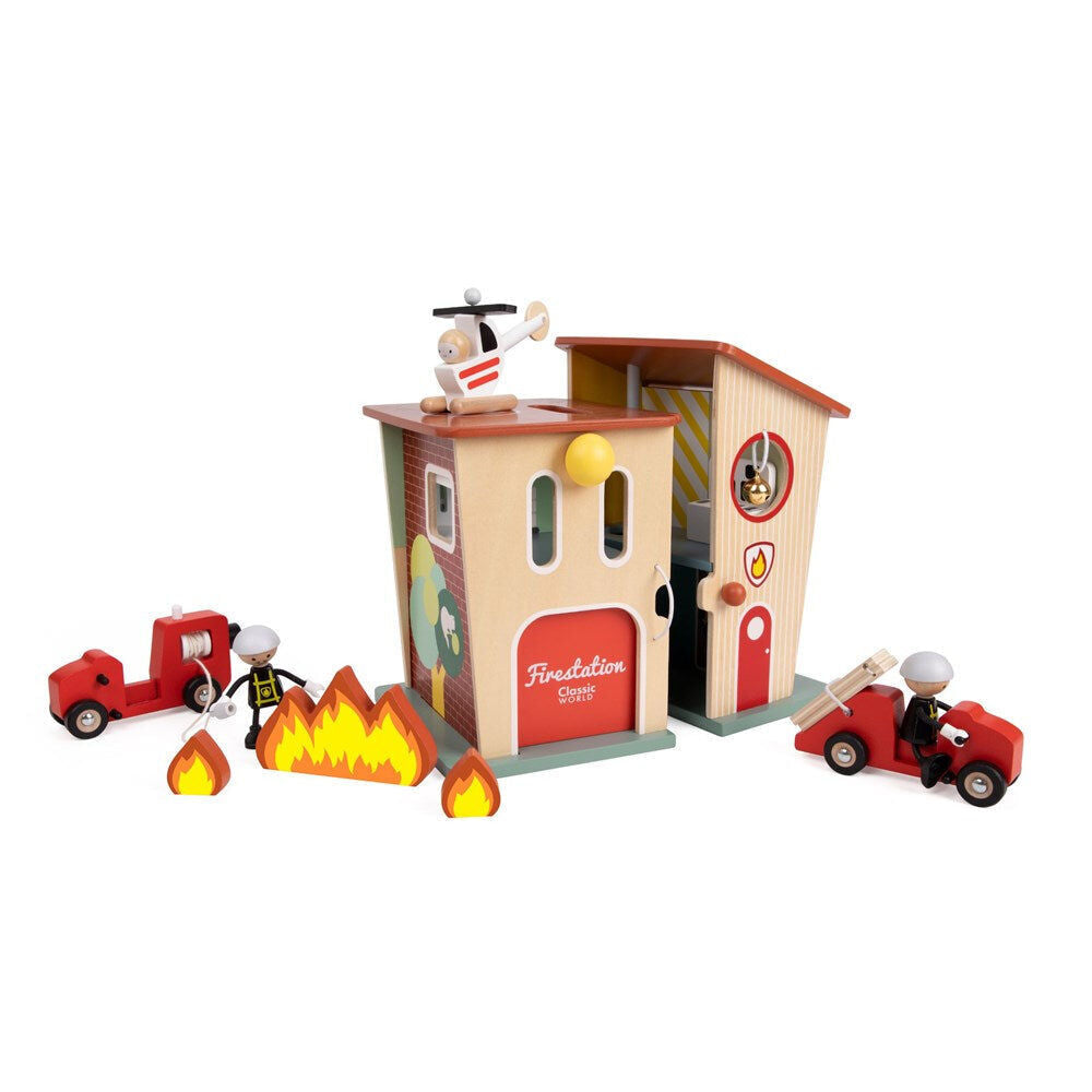 Classic World 3Y+ Children's Wooden Fire Station Pretend Playset
