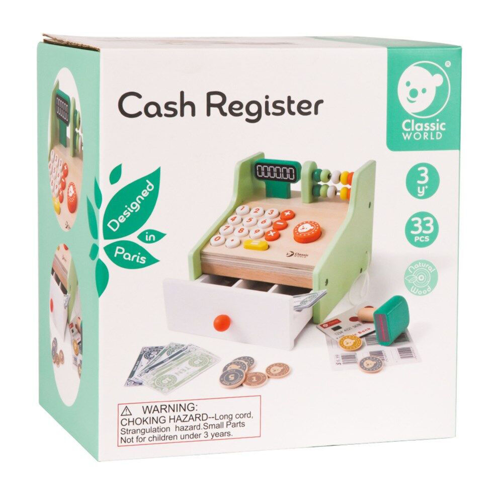 Classic World Childrens Wooden Pretend Play Cash Register 3Y+ (33 Pieces)
