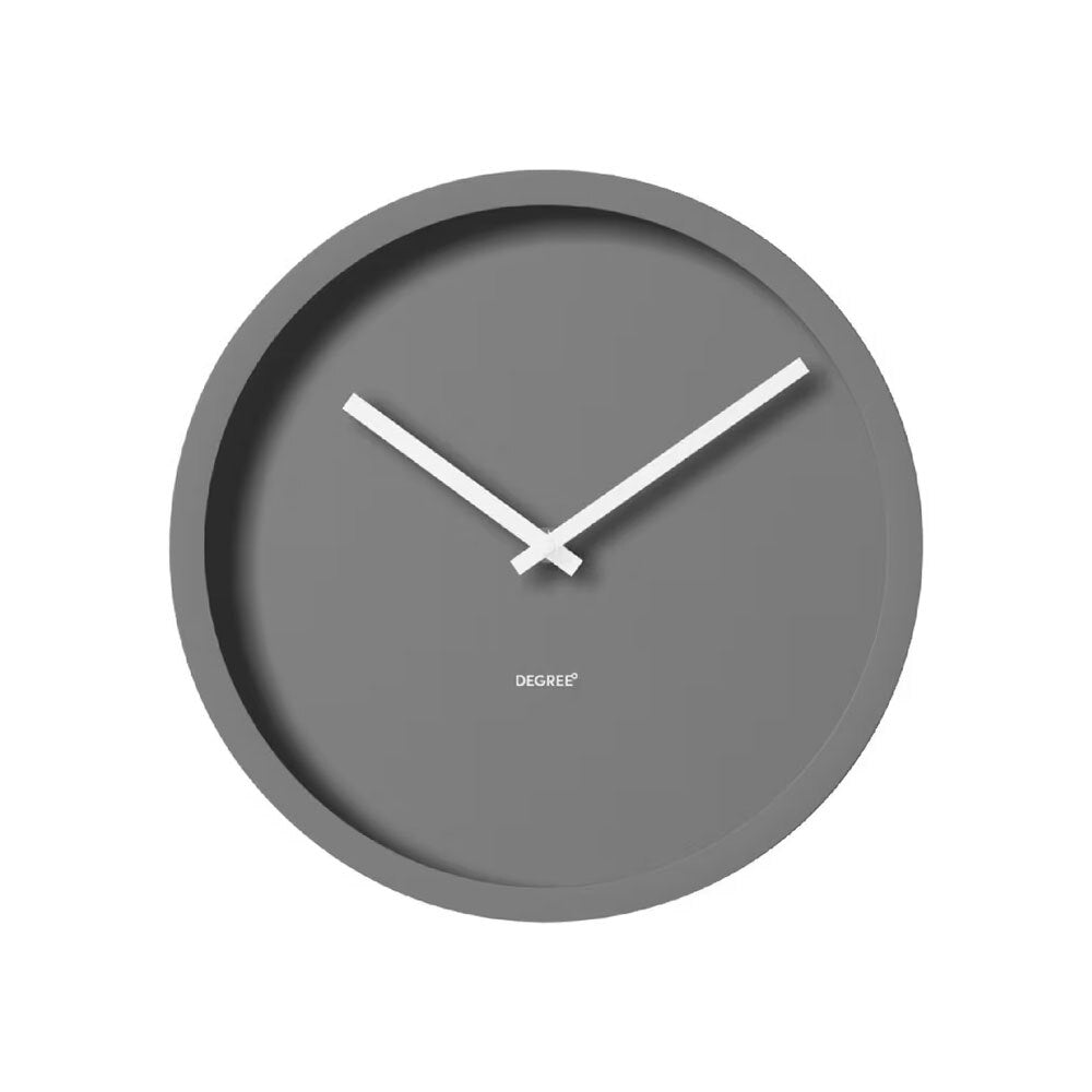 Degree Minimal Clock Steel Home Office Decor Quartz Wall Mounted Grey Round 30cm