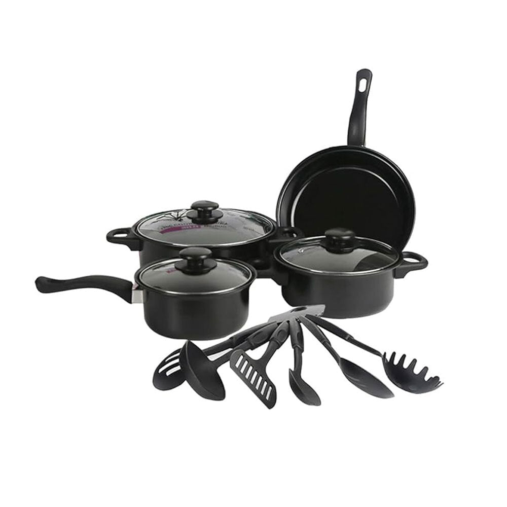 Unbranded Non-Stick Comfort Handle Kitchen/Home Glass Lid Cookware & Utensil Set (13 Pieces)