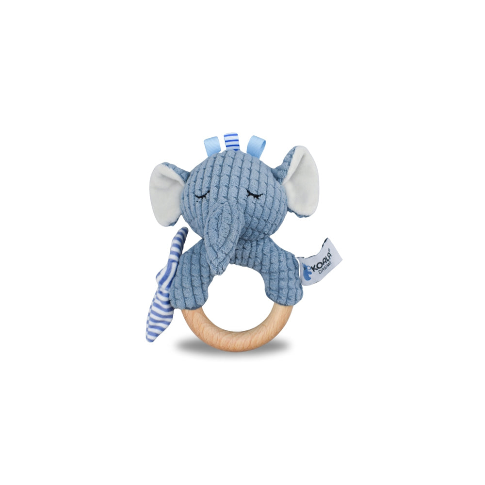 Koala Dream Snuggle Buddy Trunks Elephant Wood Baby/Infant Ring Rattle Blue 0M+