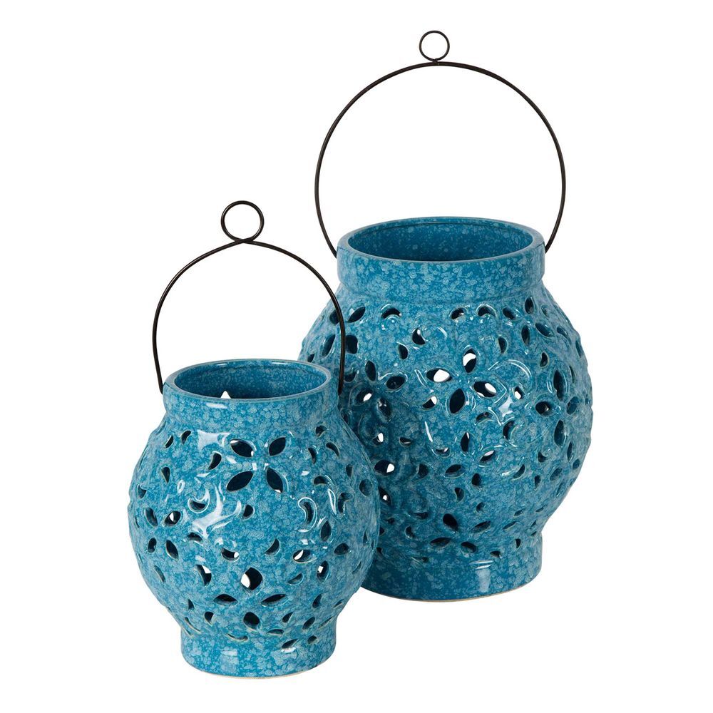 Belle Positano Hurricane Ceramic Lantern Candle Holder Small 20.5cm - Blue — image 2