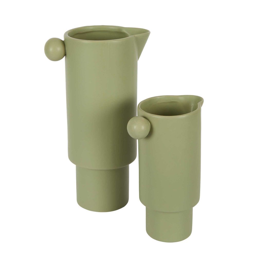 Belle Freyja Stoneware Jug Flower Vase Decor Small 21cm Tabletop Accent Green — image 2