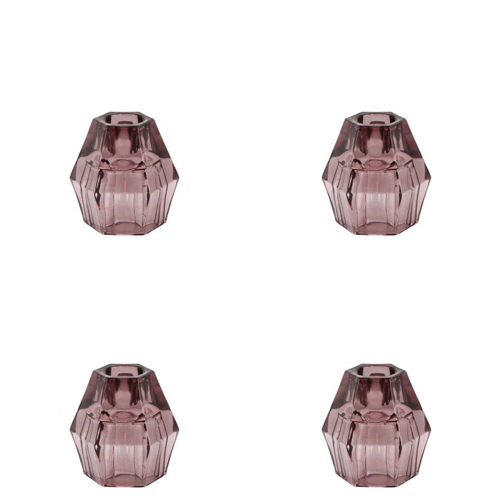 Belle Manon Glass Candle Stick Holder Display Stand Storage 8cm Amethyst (4 Pack)