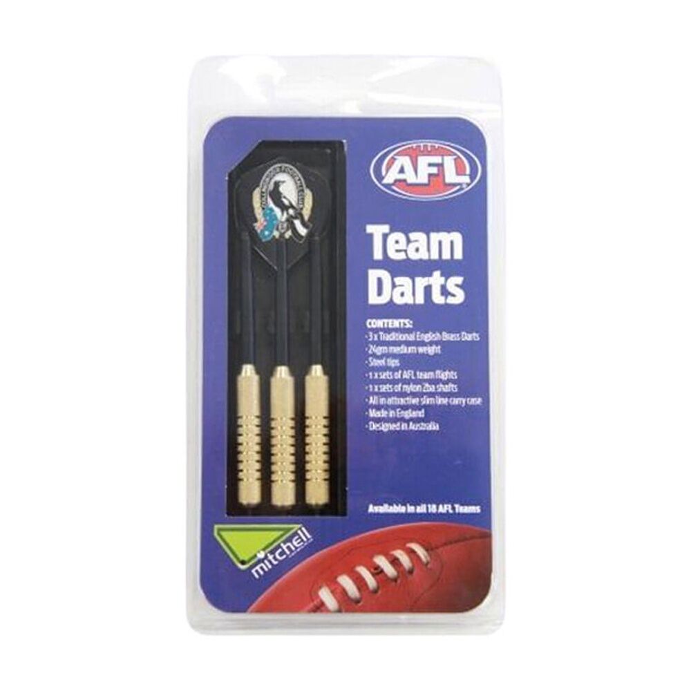 Afl Brass Darts Collingwood Magpies Team Design Flights & Shafts In Case (3 Pieces)