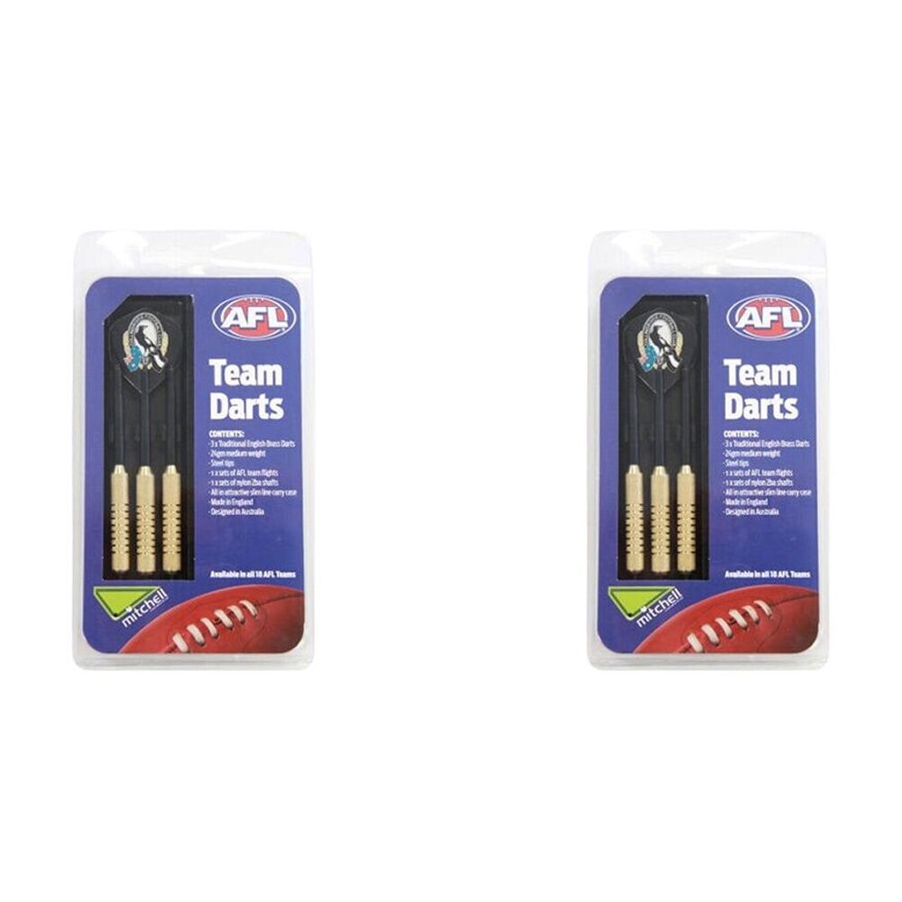 Afl 3pc AFL Brass Darts Collingwood Magpies Team Design Flights & Shafts In Case (2 Pack)