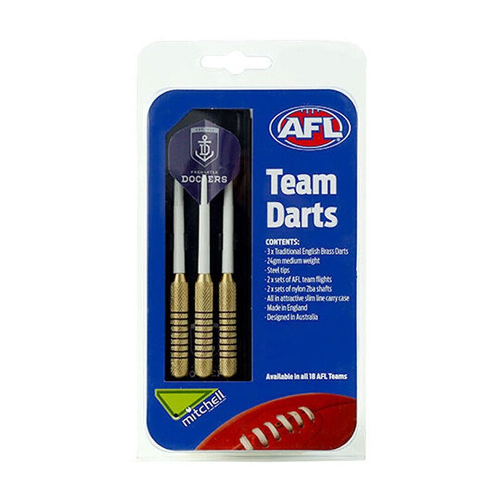 Afl 3pc AFL Brass Darts Fremantle Dockers Team Design Flights & Shafts In Case (2 Pack) — image 2