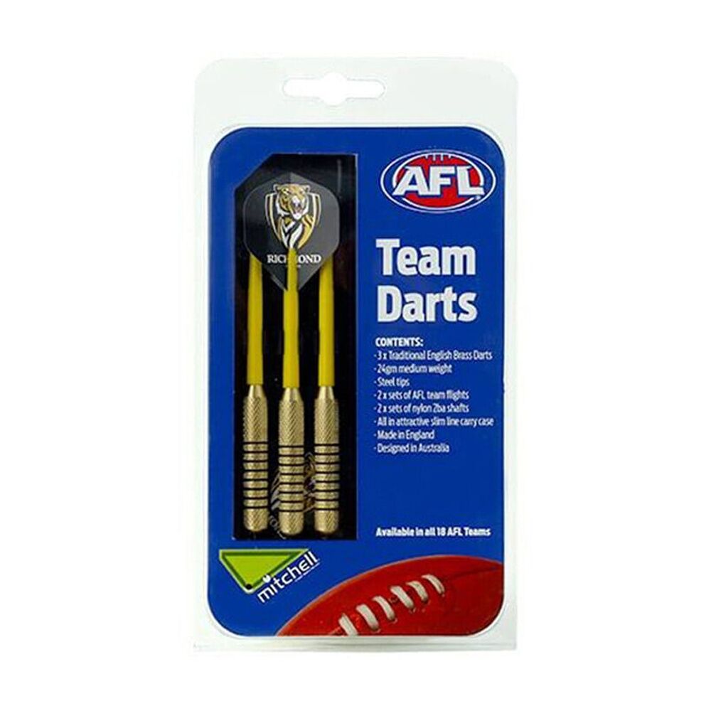 Afl Brass Darts Richmond Tigers Team Design Flights & Shafts In Case (3 Pieces)