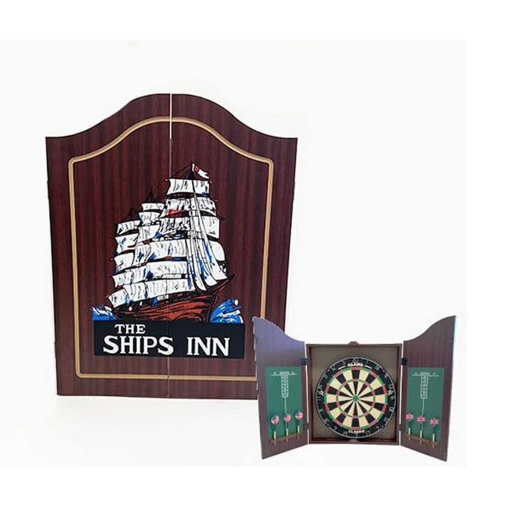 Alana Ships Inn Dartboard Cabinet with & Darts Wooden Nautical Design — image 2