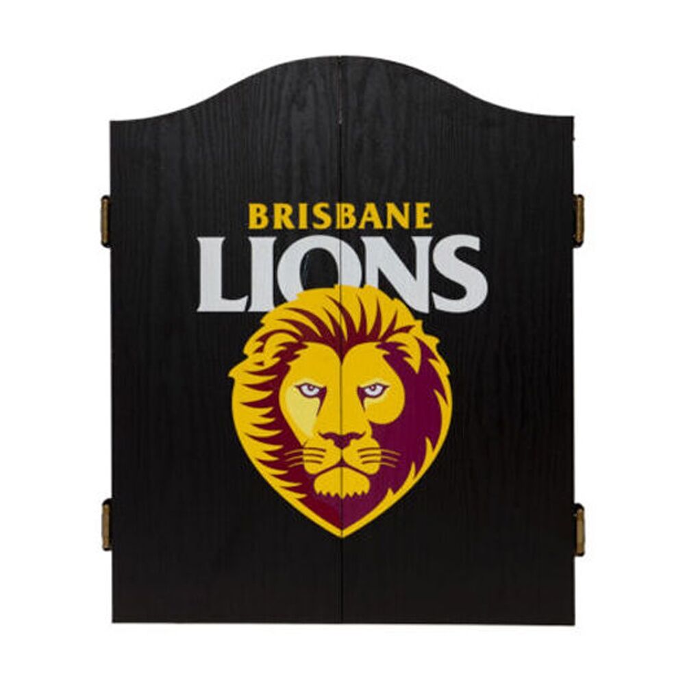 Afl Dartboard and Cabinet Set Black Finish Brisbane Lions Team Design — image 2