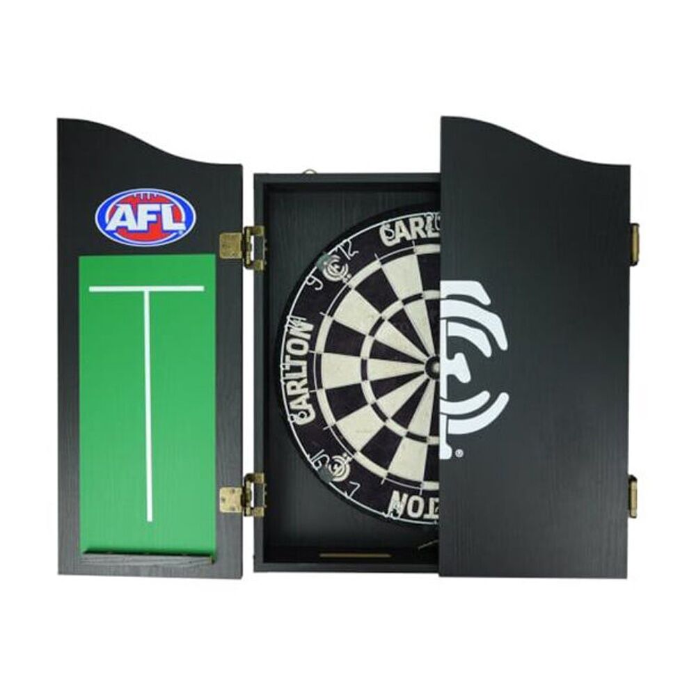 Afl Dartboard and Cabinet Set Black Finish Carlton Blues Team Design