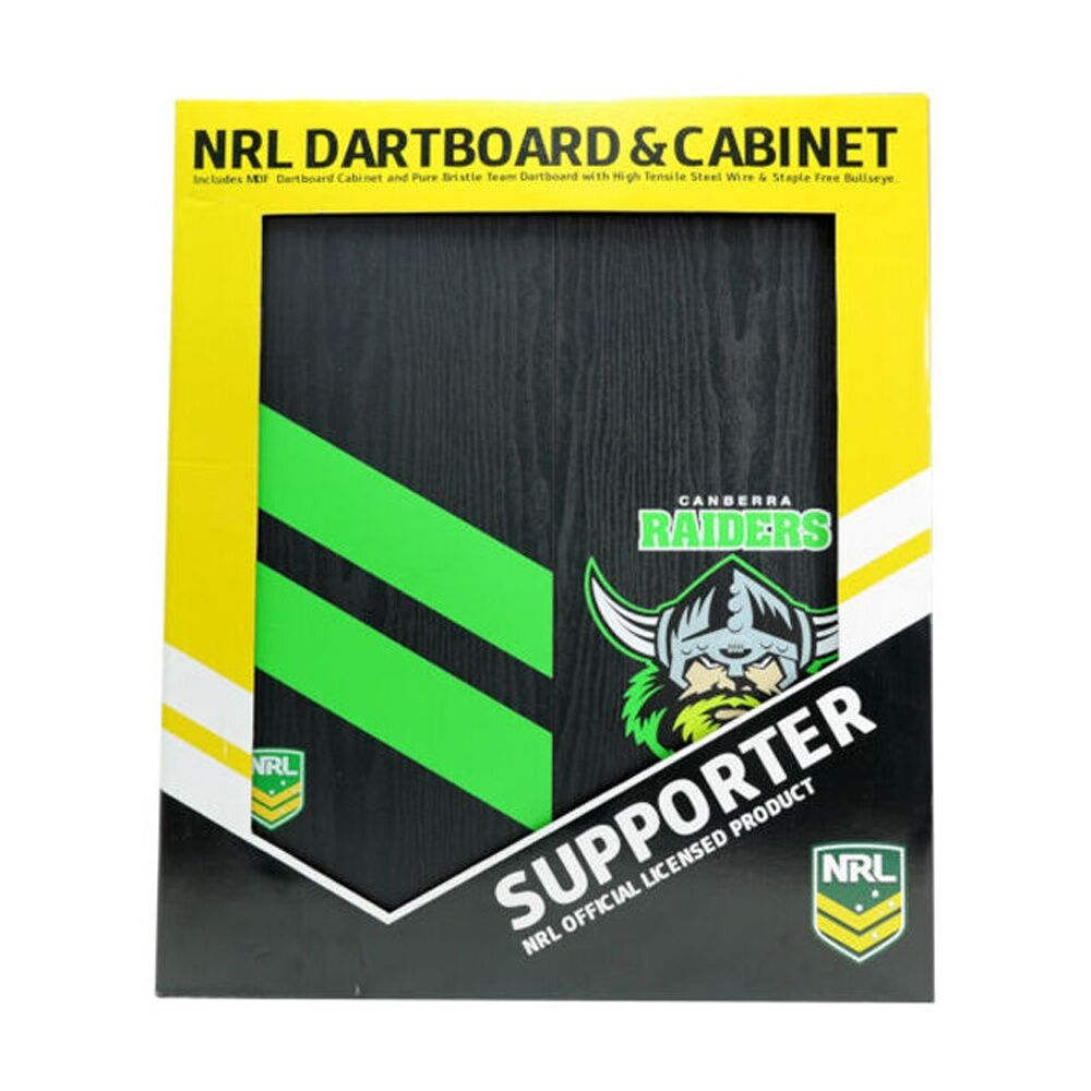 NRL Dartboard and Cabinet Set Black Finish Canberra Raiders Team Design — image 2