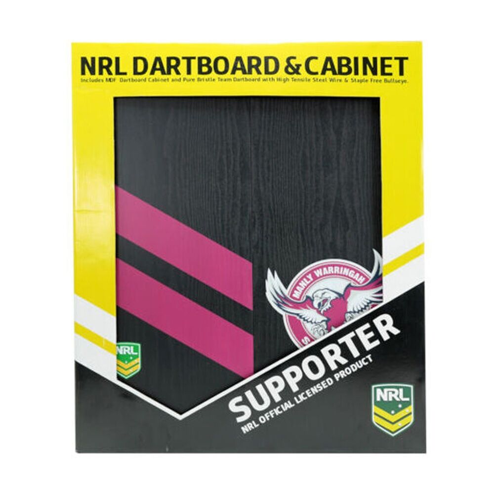 NRL Dartboard and Cabinet Set Black Finish Manly Sea Eagles Team Design — image 2