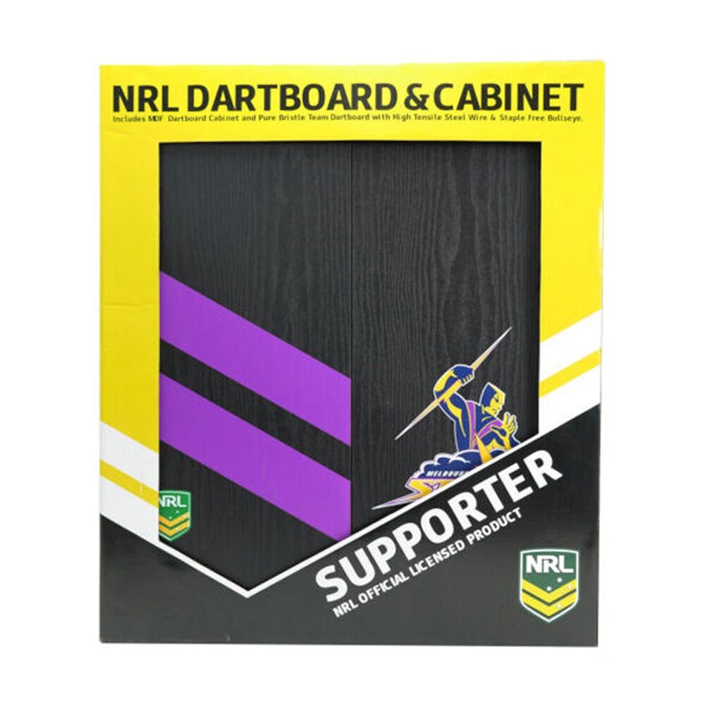 NRL Dartboard and Cabinet Set Black Finish Melbourne Storm Team Design — image 2