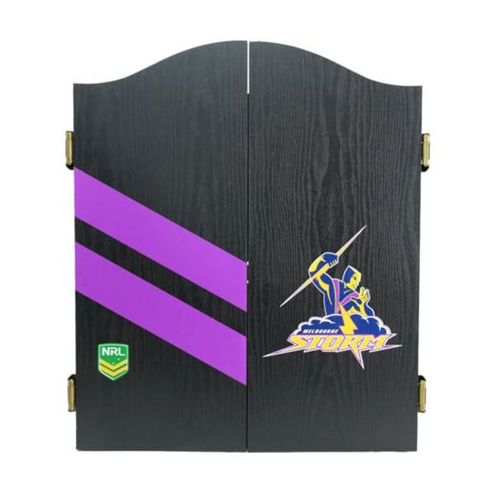 NRL Dartboard and Cabinet Set Black Finish Melbourne Storm Team Design — image 3