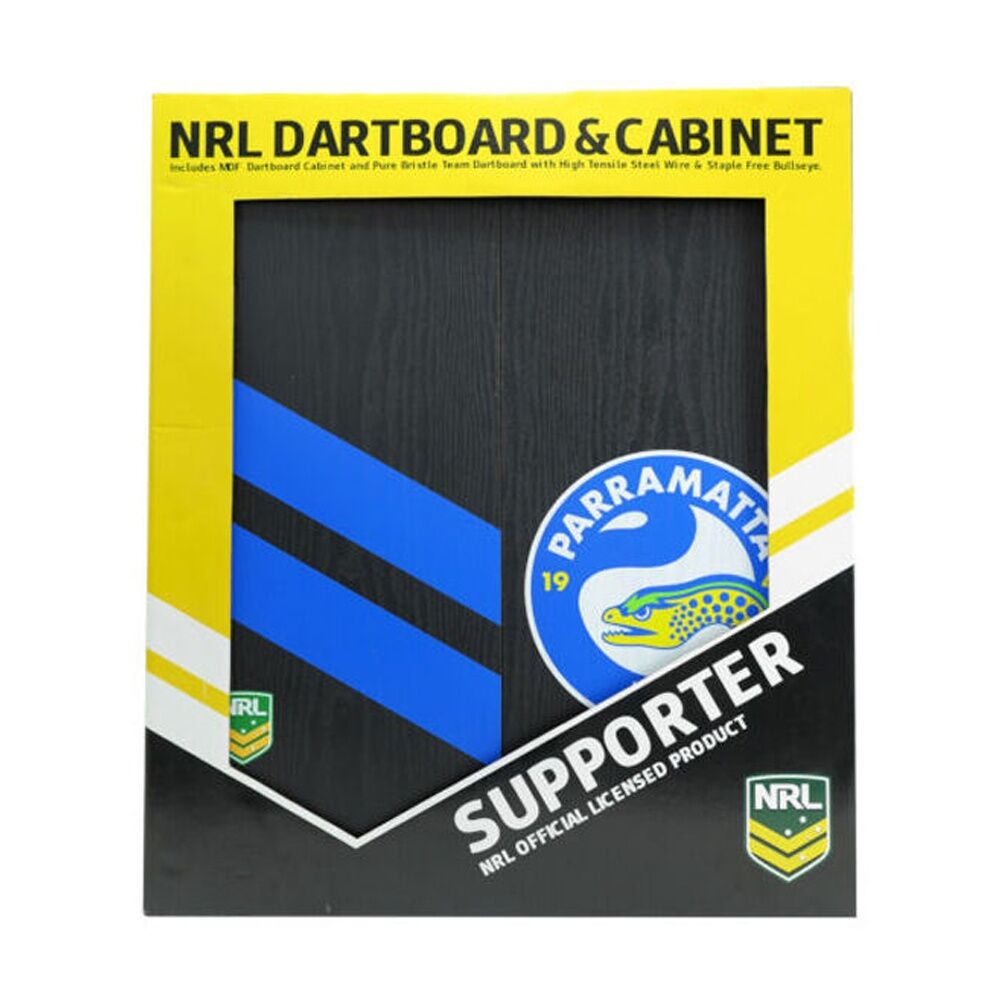 NRL Dartboard and Cabinet Set Black Finish Paramatta Eeels Team Design — image 2