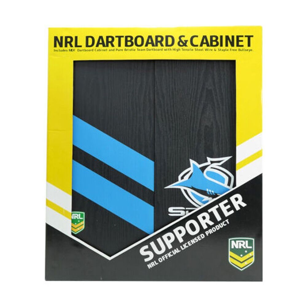 NRL Dartboard and Cabinet Set Black Finish Cronulla Sharks Team Design — image 2