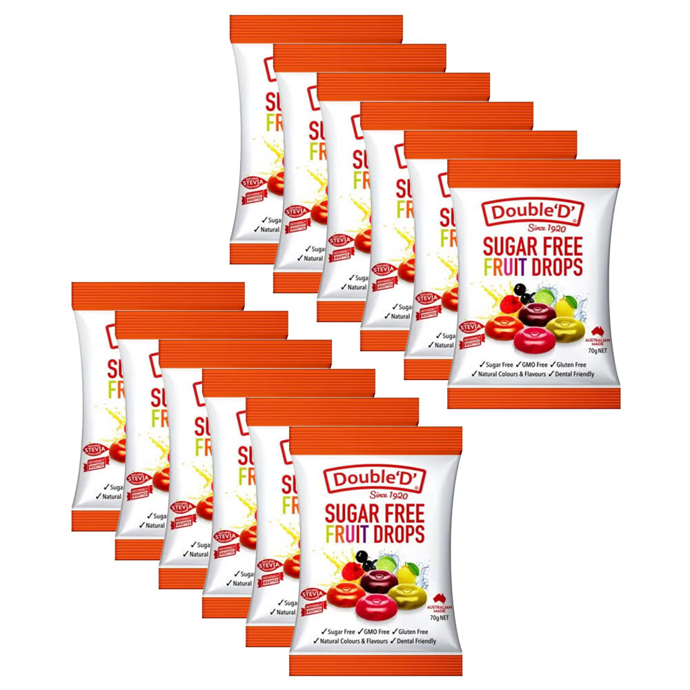 Double 'D' Sugarfree Fruit Drops Lollies Candy 70g Sweet Confectionary (12 Pack)