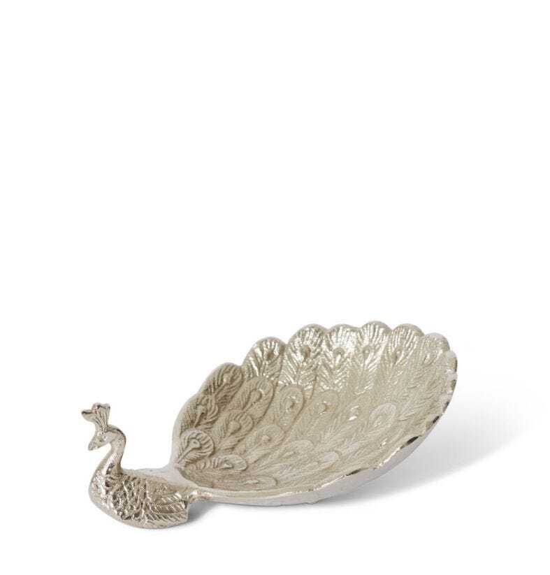 E Style Peacock 20cm Aluminium Trinket Dish Storage Tabletop Decor Nickel