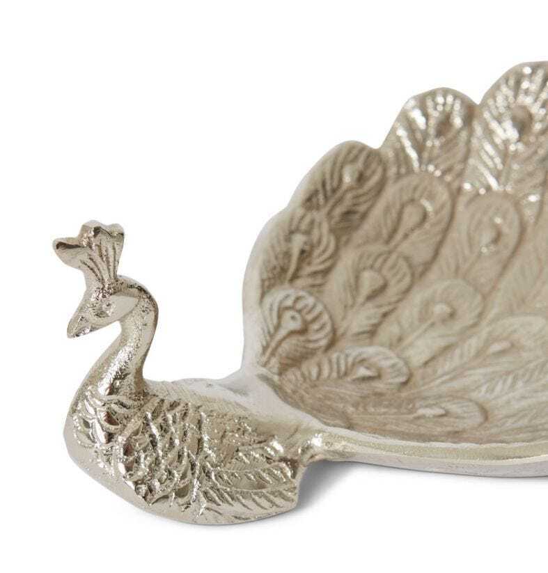 E Style Peacock 20cm Aluminium Trinket Dish Storage Tabletop Decor Nickel — image 2